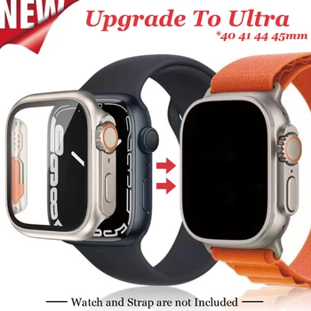 ПК + Стеклянный чехол для Apple Watch серии 8 7 45 мм, внешний вид защитной пленки Изменен на Ультрарамную для iWatch 8 6 5 4 se 44 мм