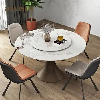 Поворотный круглый стол из яркого и глянцевого сланца Обеденный стол и стулья на 4-6 персон Элитная кухонная мебель GY50CZ