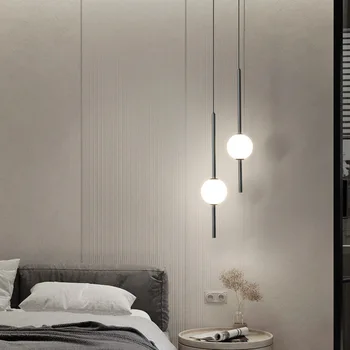 Подвесные светильники Nordic Led Glass Ball, Прикроватные тумбочки для спальни, Вход в гостиную, Подвесной светильник, Современная лампа с длинным освещением, Декор потолка