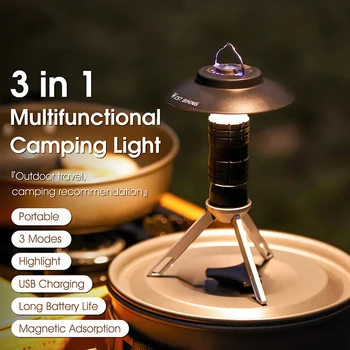 Портативный походный фонарь с магнитной USB-батареей 3 режима освещения Палатка Походный фонарь Наружный светодиодный фонарик Ретро лампа