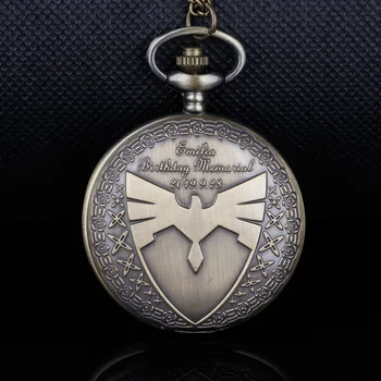 Резной логотип Flying Eagle, кварцевые карманные часы, бронзовое ожерелье, кулон, подарок, сувенир на день рождения.