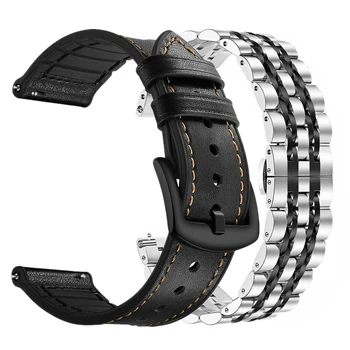 Ремешок для Samsung Galaxy Watch Active2 40 мм 44 мм 20 мм 22 мм Твердый Ремешок из Нержавеющей Стали и Кожи для Galaxy Watch 46 мм Браслет