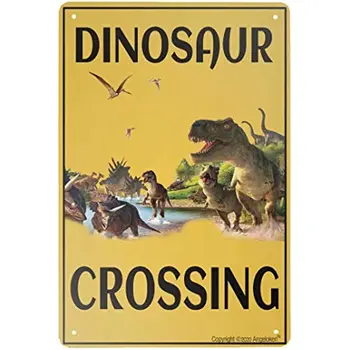 Ретро Жестяная вывеска Перекресток динозавров Винтажная металлическая вывеска для настенного плаката для домашней кухни, бара, кофейни 12x8 дюймов