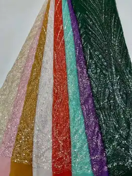 Роскошные Серые Кружевные ткани Sequence Нигерийское кружево 2022 Вышивка Сетчатая Кружевная ткань 3D Бисерная Африканская Свадебная кружевная ткань fj58