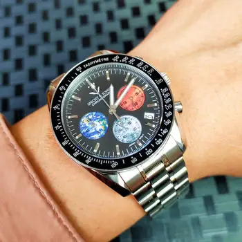 Роскошные мужские наручные часы Specht & Sohne Classic Moon из нержавеющей стали, водонепроницаемые, светящиеся, Япония, кварцевые спортивные часы VK63