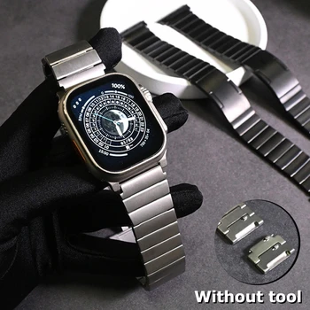 Роскошный Титановый ремешок для Apple Watch Серии 9 8 Ultra 2 49 мм 45 мм 42 44 мм Браслет-звено для iWatch 7 6 5 4 SE 40 38 41 мм Correa