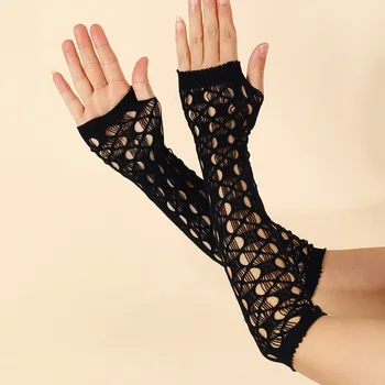 Сексуальная женская рыболовная сеть, длинные перчатки с открытыми пальцами, рукава с высокой эластичностью в стиле панк, готические сетчатые перчатки для вечеринок и клубов