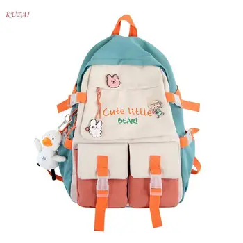 Симпатичный рюкзак для школьницы, подходящий по цвету, сумка для ноутбука, студенческая сумка, водонепроницаемый нейлоновый модный женский рюкзак на двойной молнии, женский рюкзак