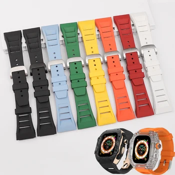 Сменный Резиновый Ремешок для Apple Watch Band Ultra 49 мм 44 45 мм Из Фторопластовой резины Metal Bucke Mod Kit для iWatch Series 8 7 6 SE 5 4
