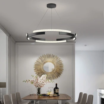 Современная минималистичная светодиодная люстра с дистанционным управлением для кухни, столовой, спальни, креативный черный круглый подвесной потолочный светильник