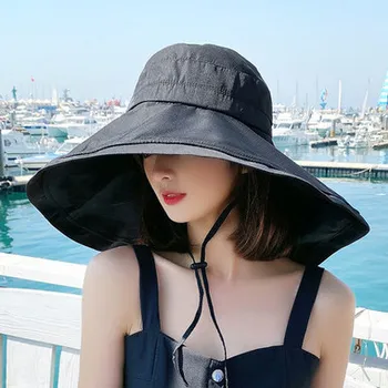 Солнцезащитная шляпа с широкими полями UPF 50 +, женская кепка с защитой от ультрафиолета, Походная кепка рыбака, женская модная складчатая Летняя однотонная пляжная шляпа Bucekt