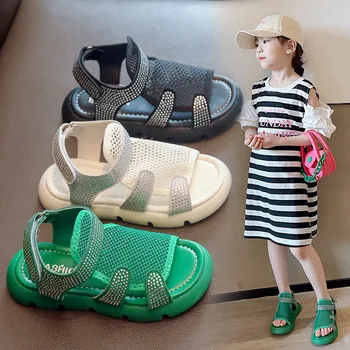 Спортивные сандалии для девочек 2023 Летняя Новая сетчатая дышащая пляжная обувь для детей среднего и большого размера, легкая детская обувь