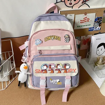 Студенческий школьный рюкзак Snoopy для девочек, студенческий школьный рюкзак для младших школьников, большая вместительная дорожная сумка для хранения с подвеской