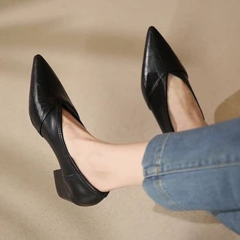 Тонкие женские туфли из лакированной кожи с острым V-образным вырезом на высоком каблуке, весенние универсальные тонкие туфли в стиле ретро, Zapatos De Mujer, черные