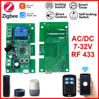 Умный модуль Переключения Zigbee 1 CH AC / DC 7-32 В с Дистанционным управлением RF433, приложение Tuya Smart Life, Работа с Alexa Google Home