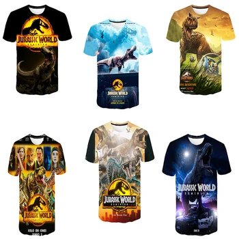 Футболки с героями мультфильмов для мальчиков и девочек, детская футболка с рисунком динозавра, детская летняя футболка с коротким рукавом, одежда 