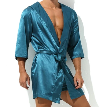 Хит продаж, мужской летний халат, мужской шелковый банный халат с коротким рукавом, сексуальный мужской халат, халаты (без шорт)
