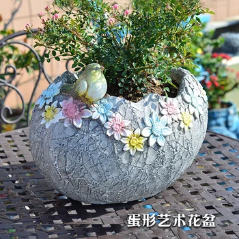 Цветочный горшок в форме яйца, украшение для балкона, сада, Маленькое животное, Зеленое растение, комбинация ручной работы, Суккулентное украшение для двора