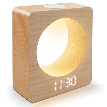 Цифровой деревянный светодиодный будильник из массива дерева с ночником 3 Настройки будильника Определение температуры для спальни