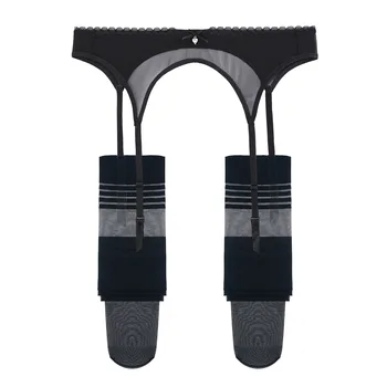 Черные женские привлекательные чулки с сетчатыми подвязками, сексуальный прозрачный пояс с подвязками, шелковые чулки, комплект из 2 предметов