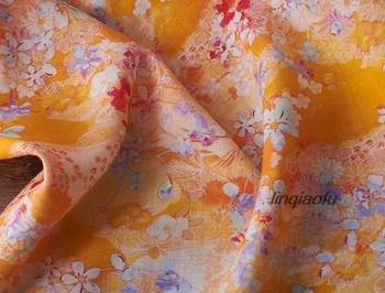 Чистый материал из мешковины, тонкая цветная ткань для платья с цифровой печатью, высококачественная льняная ткань