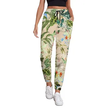 Шикарные брюки с цветочным принтом Цветы и листья Кавайные джоггеры большого размера Весенние женские эстетичные брюки на заказ