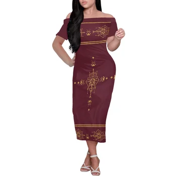 Элегантная верхняя одежда, летнее платье с полинезийским принтом, хит продаж, женское сексуальное платье с коротким рукавом на одно плечо на заказ