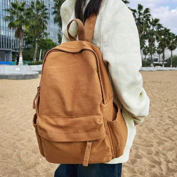 Японская холщовая сумка, простой однотонный рюкзак в стиле ретро, школьный рюкзак для студентов колледжа, женский рюкзак, мужской