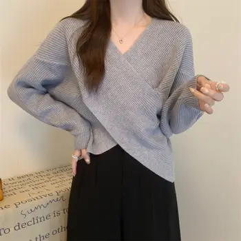 Японский Напускной винтажный свитер с длинным рукавом, пуловер, женский осенне-зимний дизайн, ощущение легкости, внутренняя одежда, верхняя часть свитера