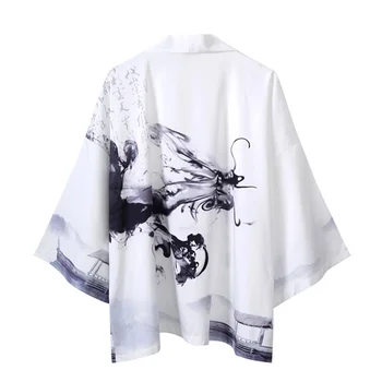 Японское традиционное Кимоно, Кардиган, Солнцезащитный крем 2019, Китайская Восточная Живопись тушью, Тонкий Длинный халат, пальто, одежда Хаори FF2267