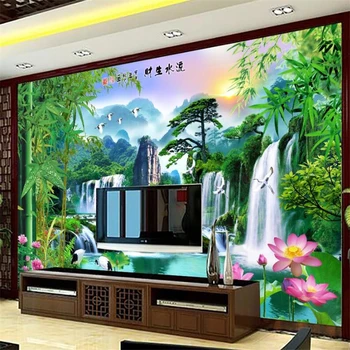 большая настенная роспись wellyu с изображением бамбукового лотоса, гостеприимного соснового пейзажа, воды и богатства, фоновой стены телевизора
