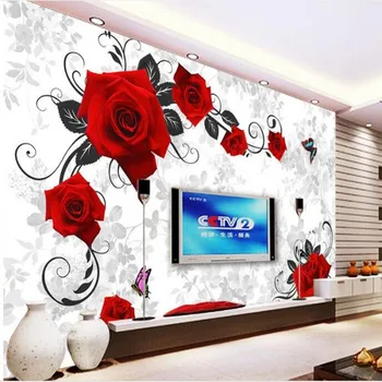 большая фреска wellyu с красными розами на заднем плане для телевизора, декоративная роспись, флизелиновые обои papel de parede para quarto