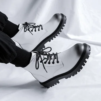 мужские роскошные модные ботинки на платформе, черно-белые туфли, ковбойские оригинальные кожаные ботинки, праздничное платье для банкета, стильные ботильоны для мужчин