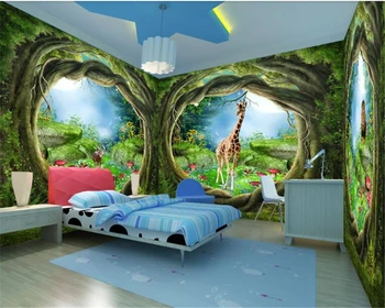 настенная роспись из папье-маше beibehang 3d Dream, сказочные лесные животные, обои для стен, трехмерные обои для гостиной