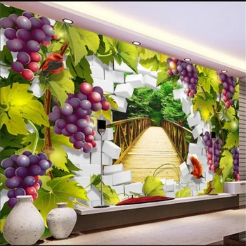 обои wellyu papel de parede para quarto на заказ с изображением винограда, 3D декорации для дверей и окон, настенное отверстие, фон для телевизора, настенный скотч